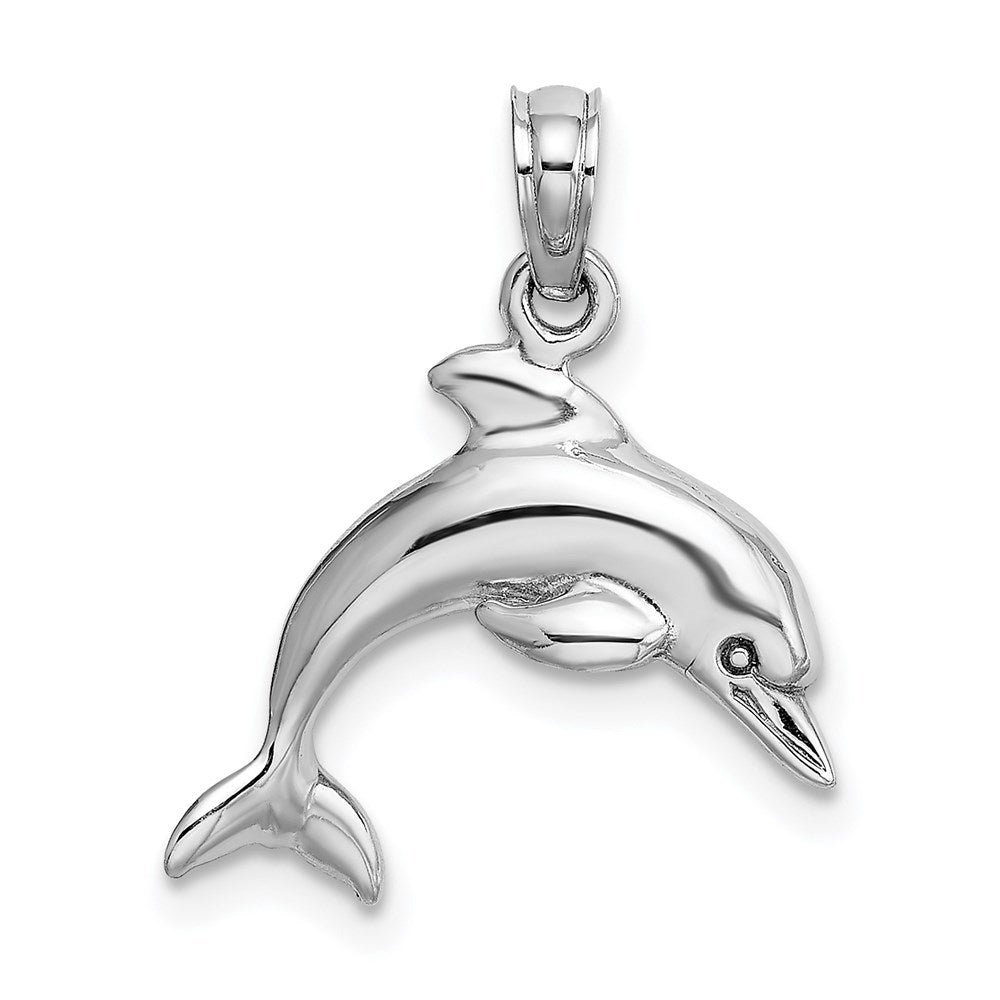 14k White Gold 17.65 mm  3-D Dolphin Jumping Charm (2.43 grams)
