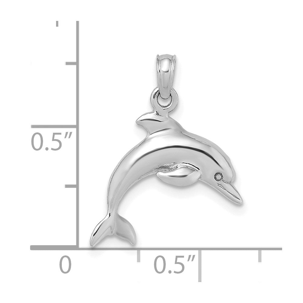 14k White Gold 17.65 mm  3-D Dolphin Jumping Charm (2.43 grams)