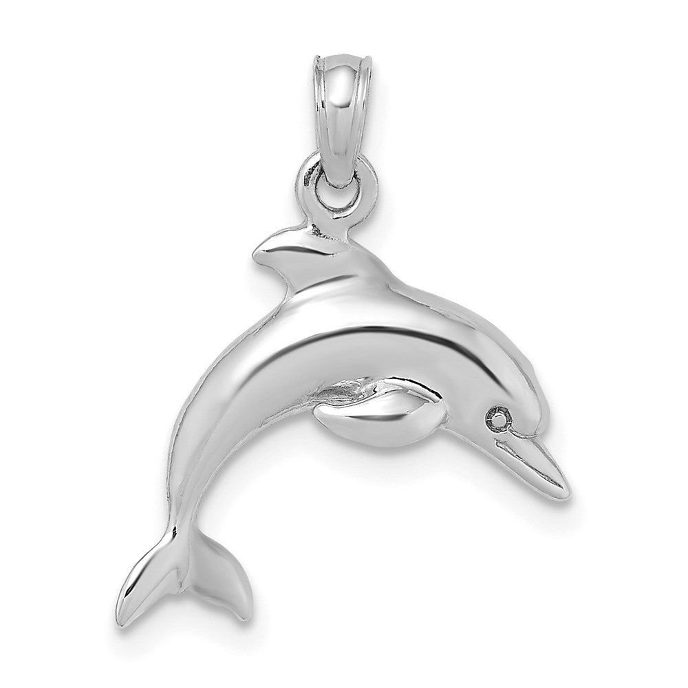 14k White Gold 17.65 mm  3-D Dolphin Jumping Charm (2.43 grams)
