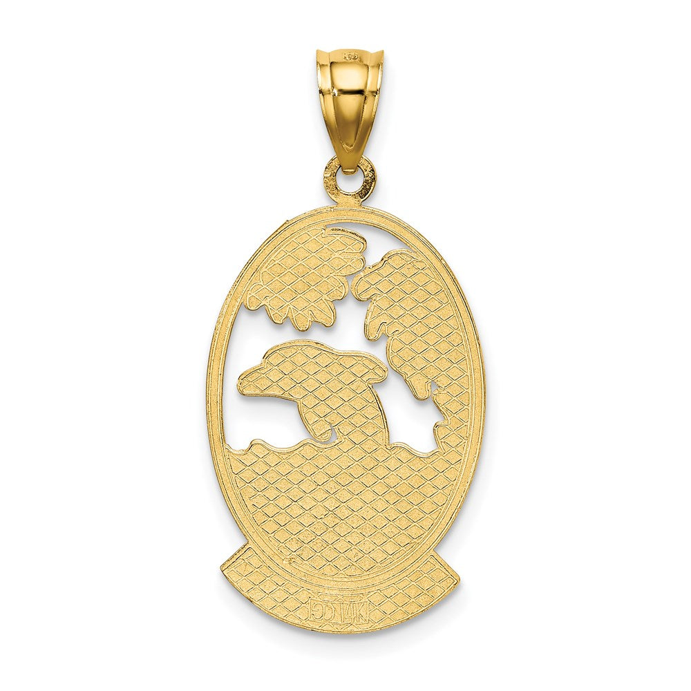 14k Yellow Gold 15.3 mm SEA ISLE w/ Dolphin Sunset Scene Charm (3 grams)
