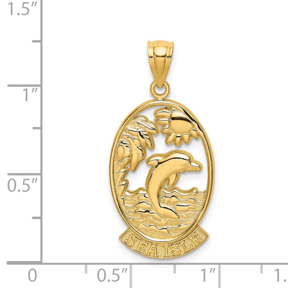 14k Yellow Gold 15.3 mm SEA ISLE w/ Dolphin Sunset Scene Charm (3 grams)