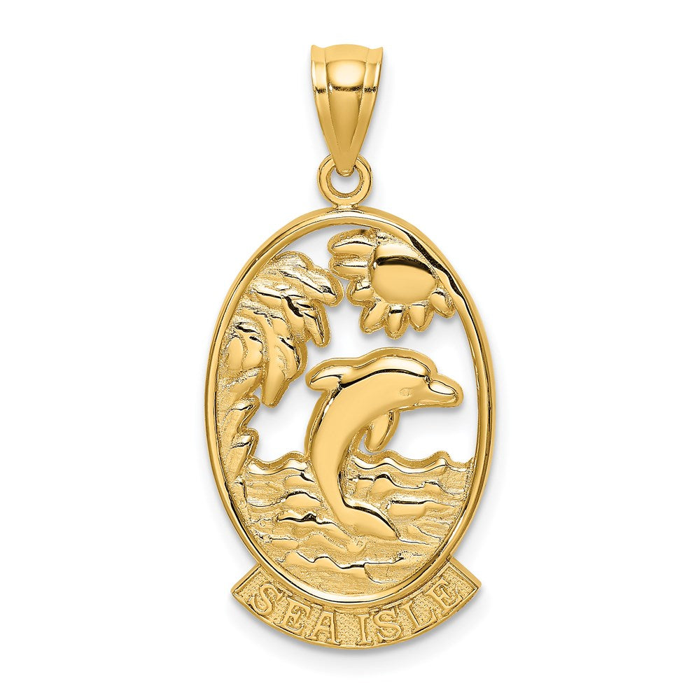 14k Yellow Gold 15.3 mm SEA ISLE w/ Dolphin Sunset Scene Charm (3 grams)