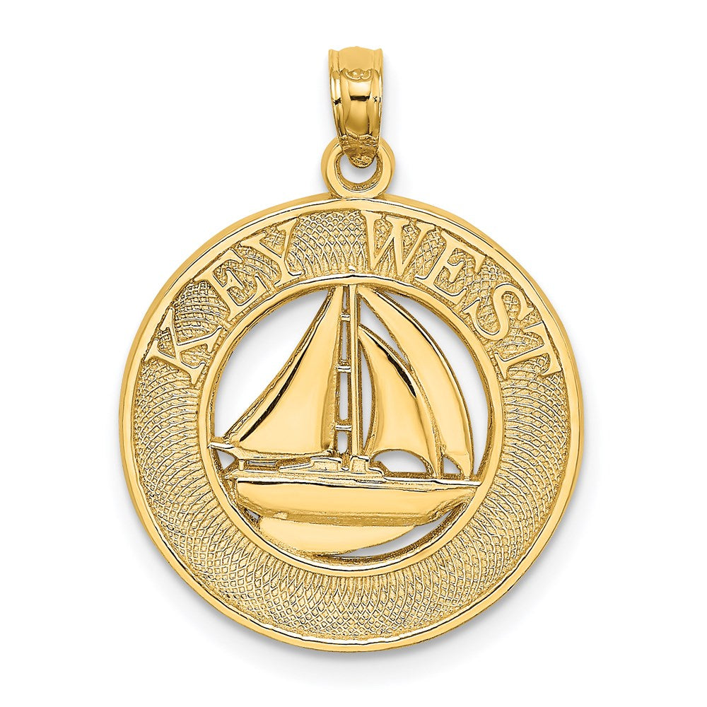 14k Yellow Gold 19 mm KEY WEST Sailboat Circle Charm (2.01 grams)