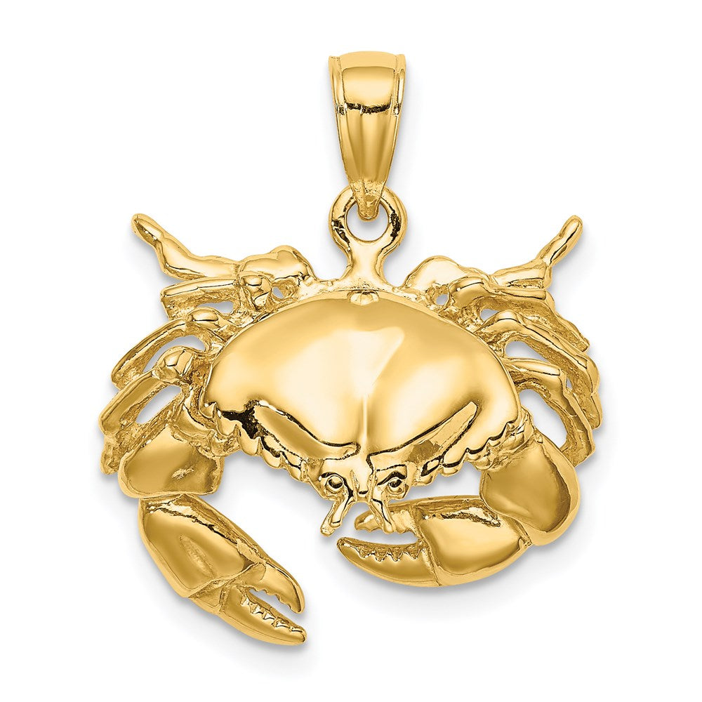 14k Yellow Gold 19 mm Stone Crab Facing Down Charm (4.36 grams)