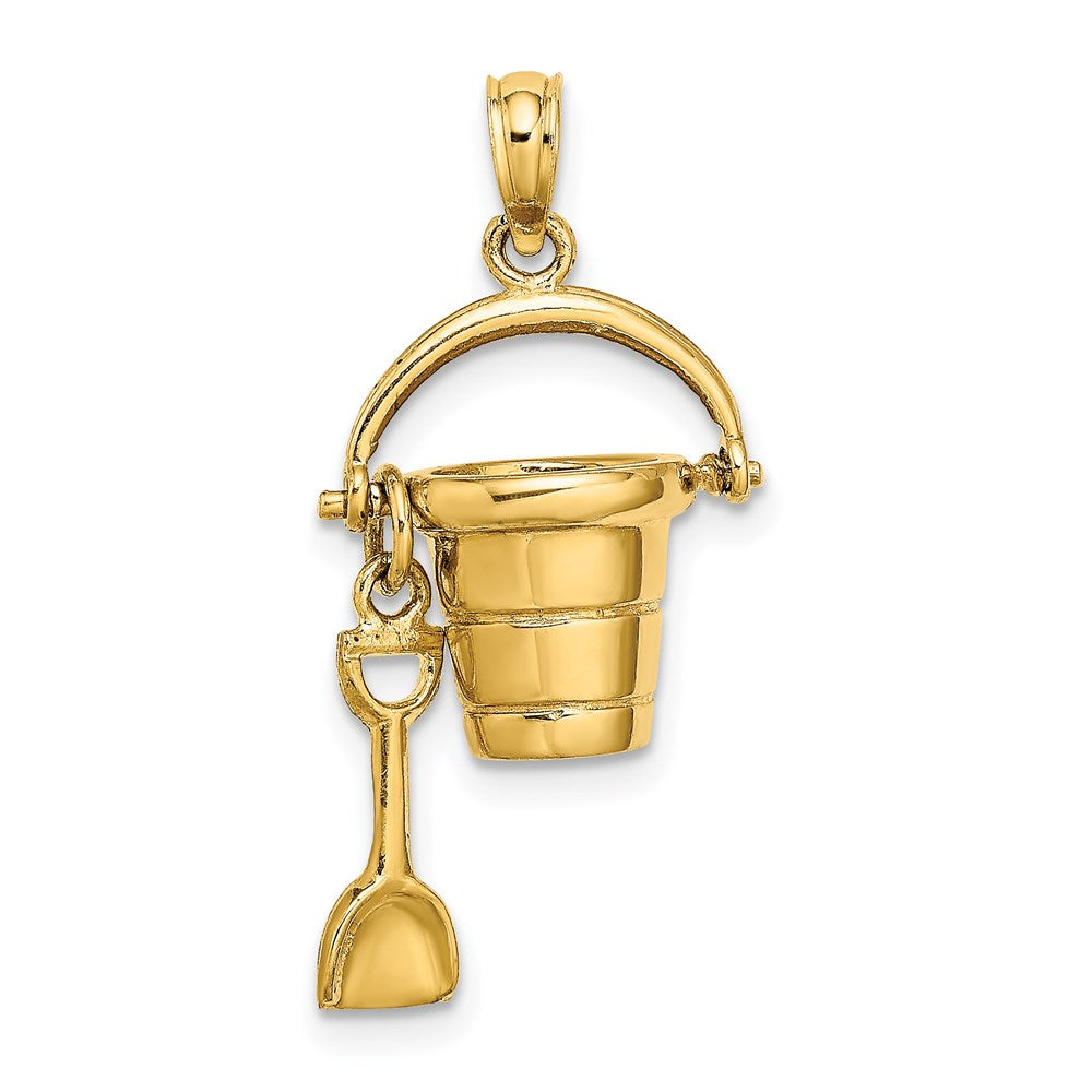 14k Yellow Gold 14.3 mm 3D CAPE COD Bucket w/ Shovel Charm (2.76 grams)