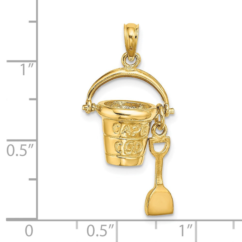 14k Yellow Gold 14.3 mm 3D CAPE COD Bucket w/ Shovel Charm (2.76 grams)