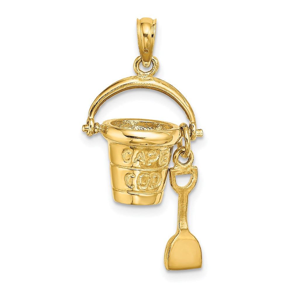 14k Yellow Gold 14.3 mm 3D CAPE COD Bucket w/ Shovel Charm (2.76 grams)