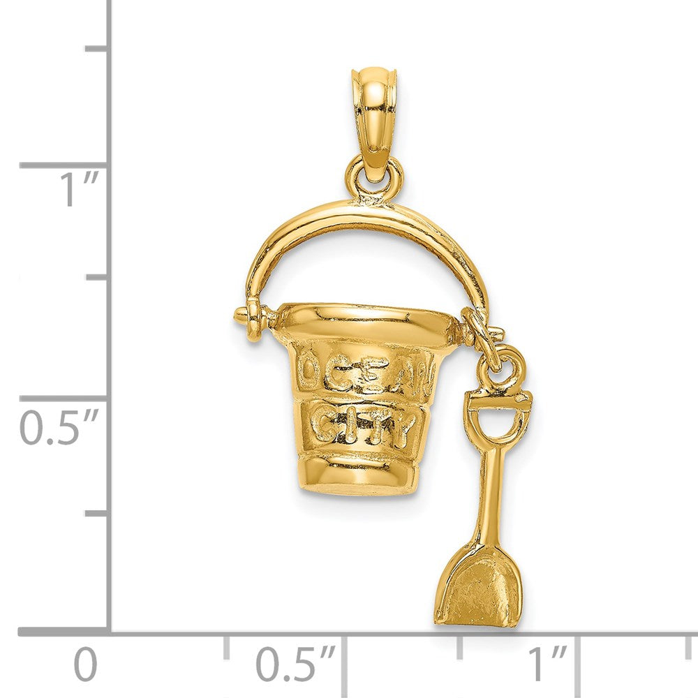 14k Yellow Gold 13.8 mm 3D OCEAN CITY Bucket w/Shovel Charm (2.95 grams)