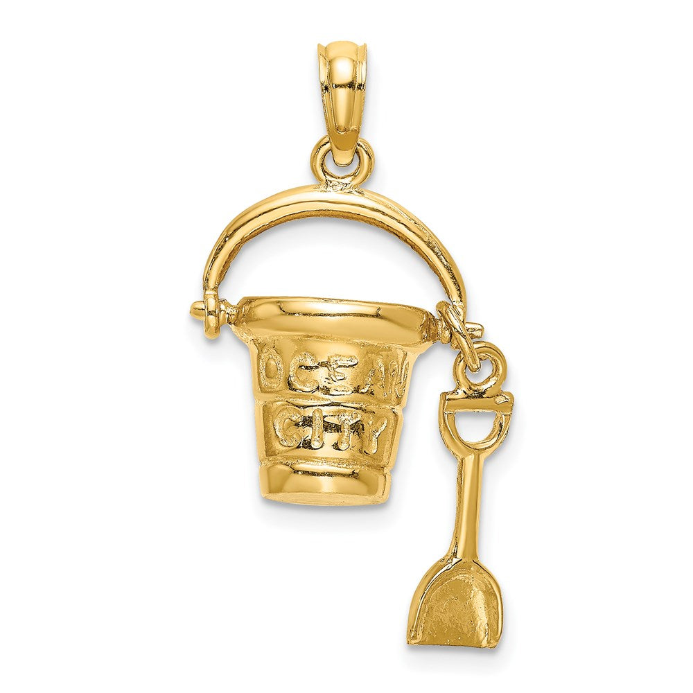 14k Yellow Gold 13.8 mm 3D OCEAN CITY Bucket w/Shovel Charm (2.95 grams)