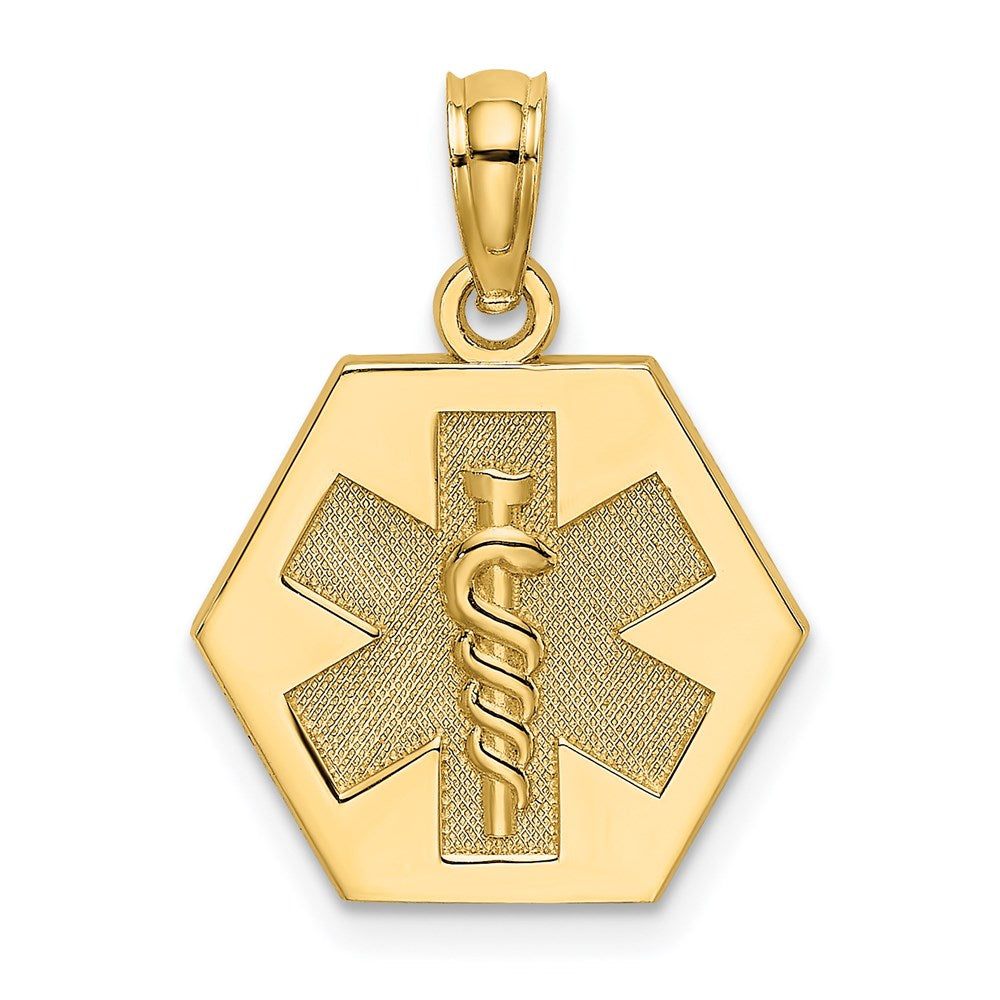 14k Yellow Gold 14.3 mm Caduceus Textured Back Medical Charm (2.25 grams)