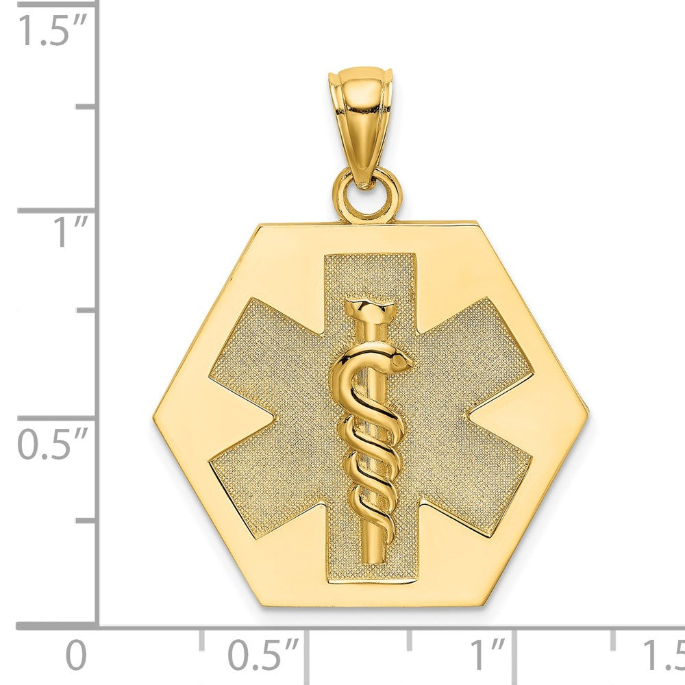 14k Yellow Gold 24.5 mm Textured Back Caduceus Medical Disc (3.73 grams)