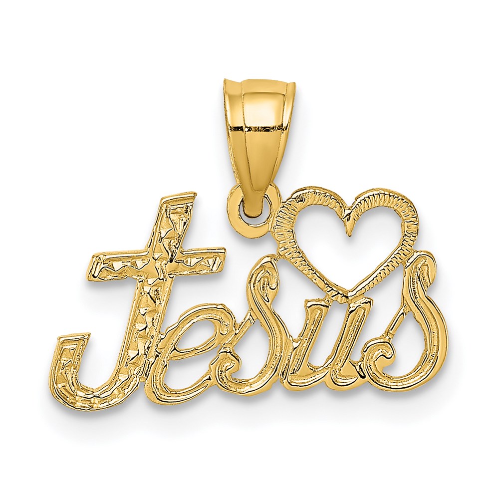 14K HEART JESUS Script Charm (0.72 grams)