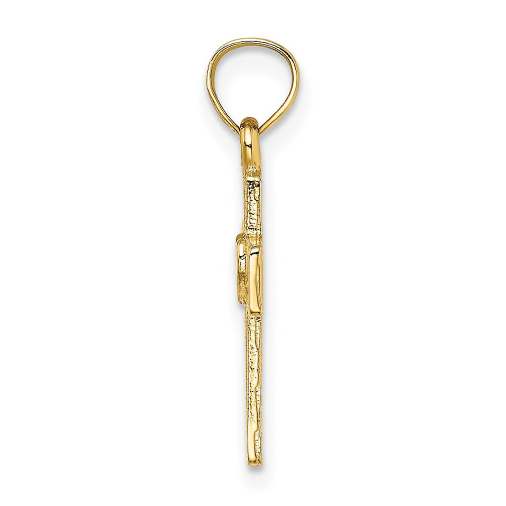 14k Yellow Gold 10 mm Cut-Out Cross w/ Heart Charm (0.57 grams)