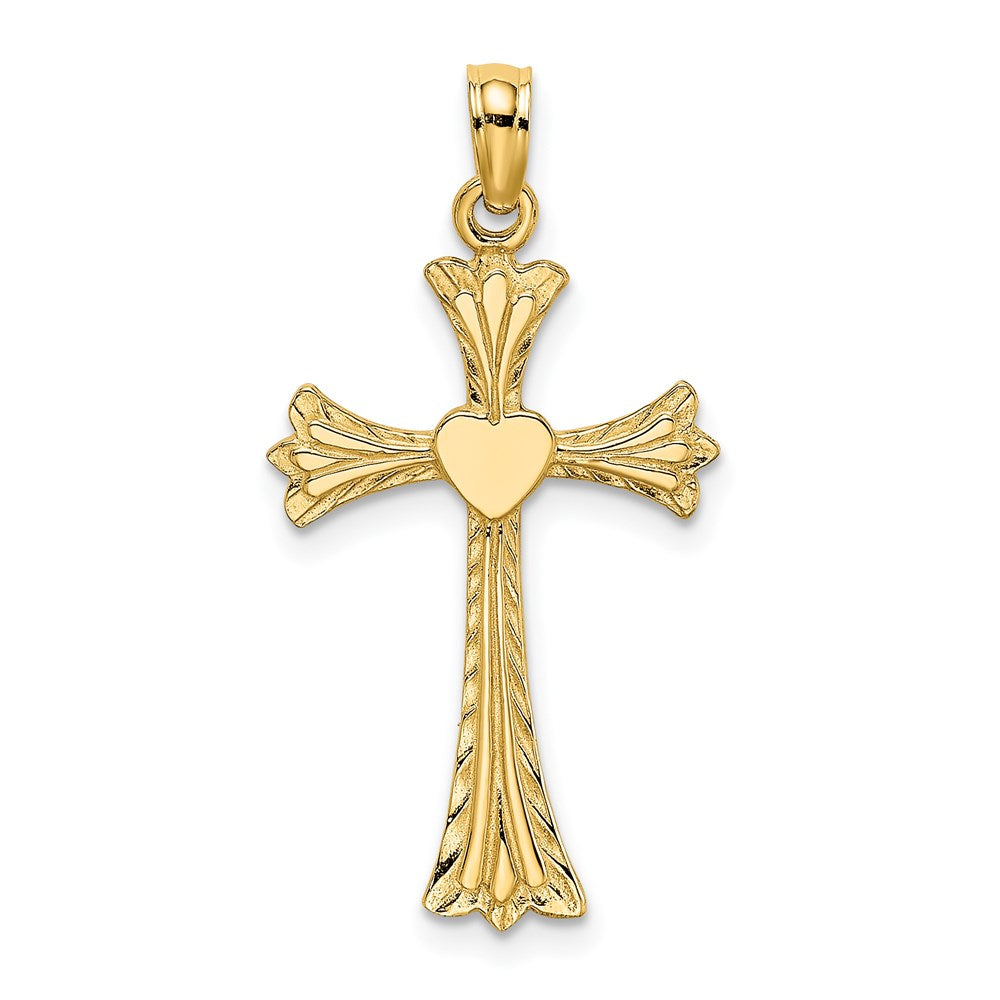 14K Polished and Engraved Cross with Heart Charm (0.93 grams)