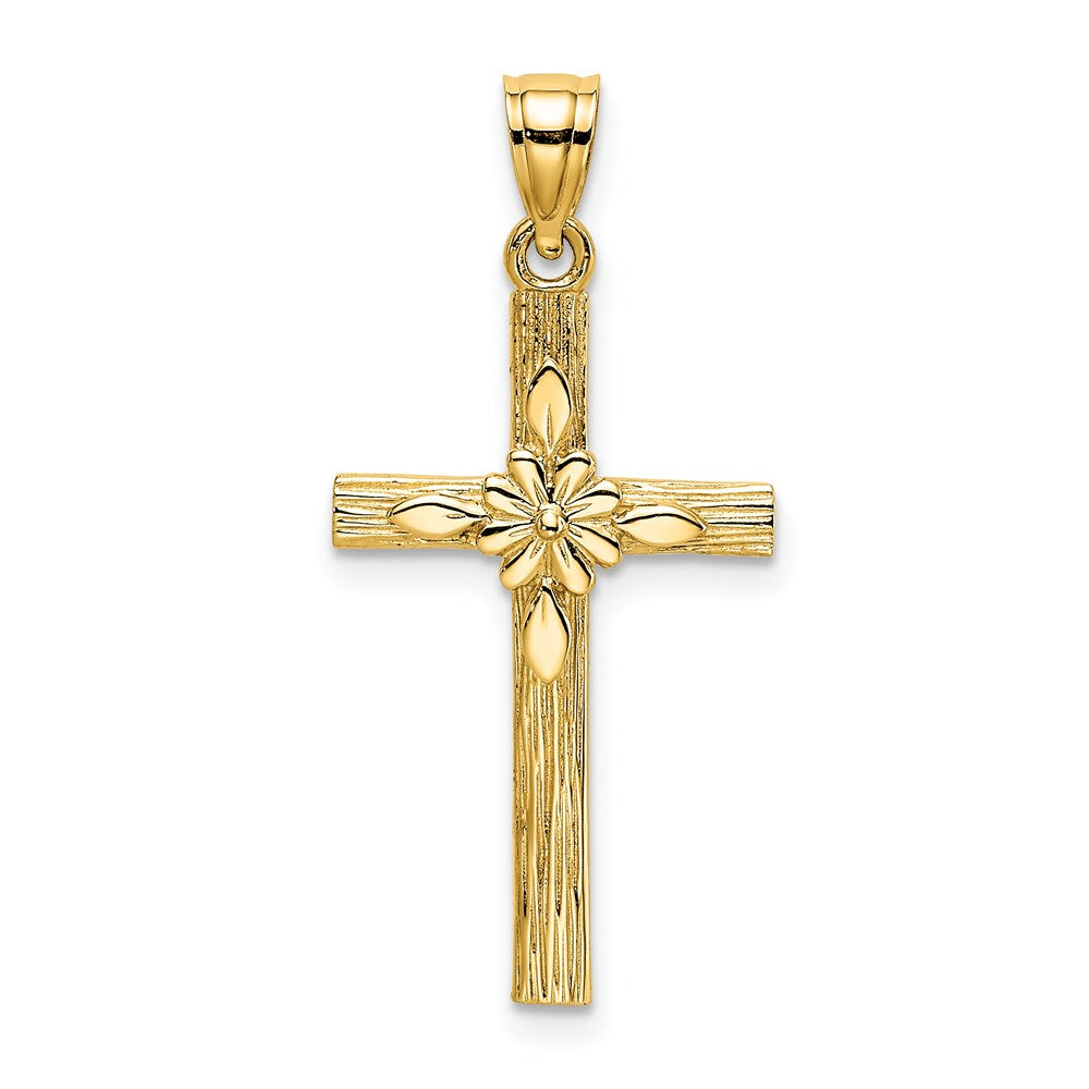 14k Yellow Gold 14 mm Cross w/ Flower Charm (0.84 grams)
