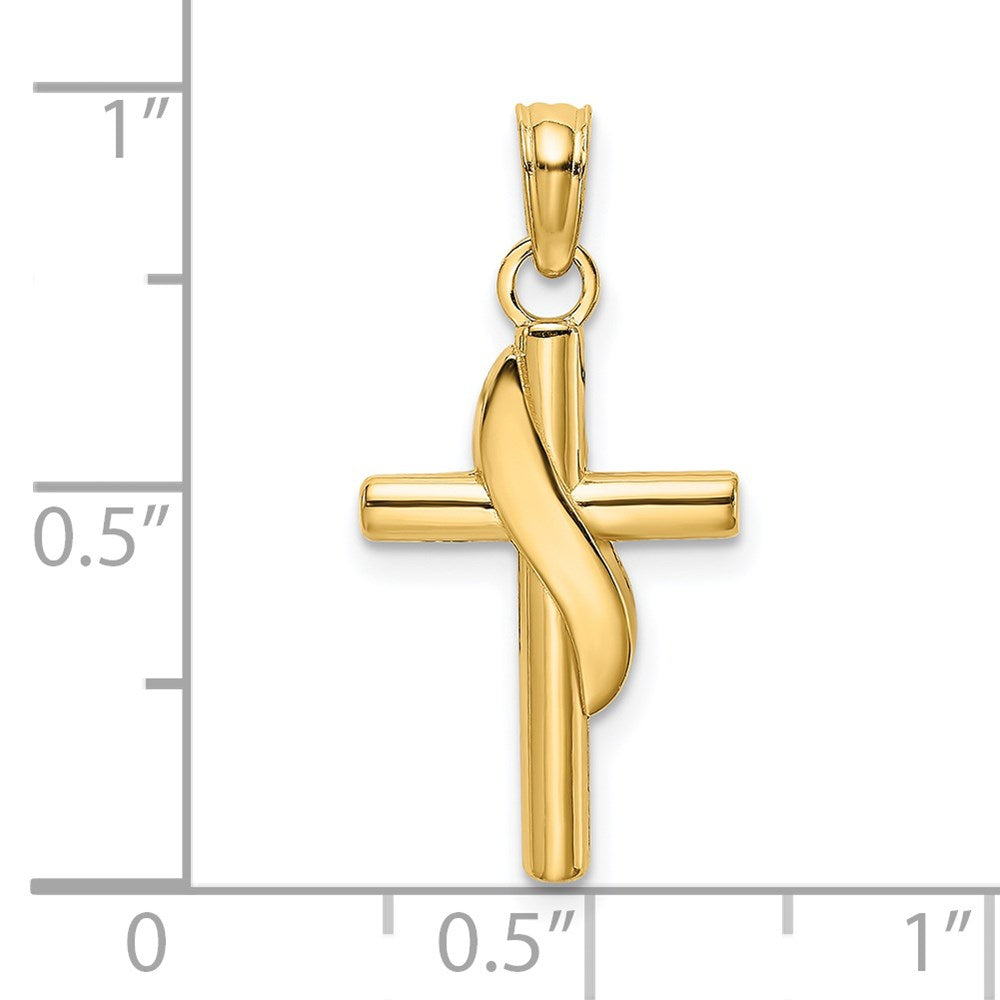 14k Yellow Gold 12 mm Polished W/ Banner Cross Charm (0.95 grams)