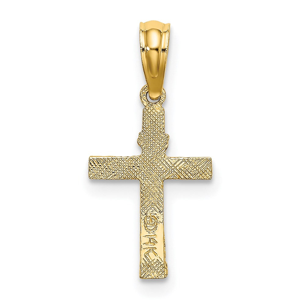 14k Yellow Gold 10 mm Textured Mini Cross w/ Heart Charm (0.28 grams)