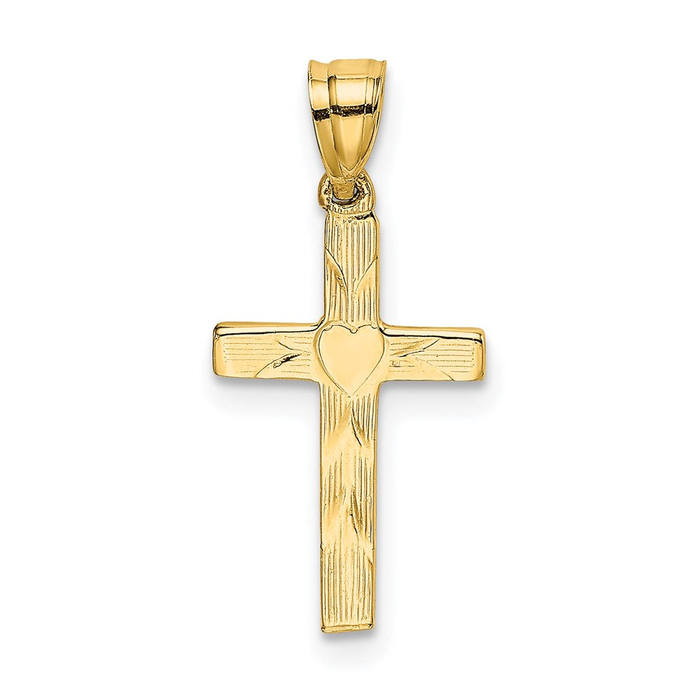 14K Polished and Textured Cross with Heart Center Charm (0.81 grams)