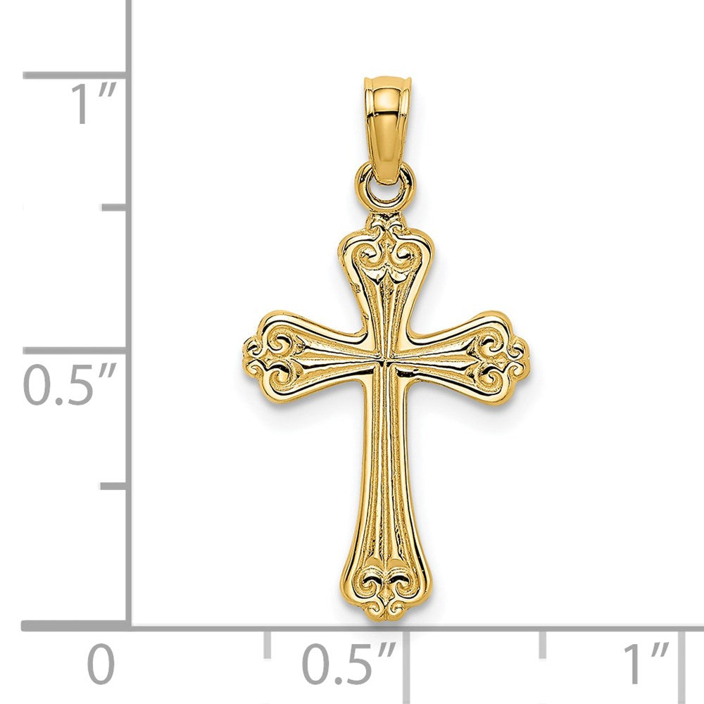 14k Yellow Gold 13 mm Polished Engraved Cross Charm (1.03 grams)