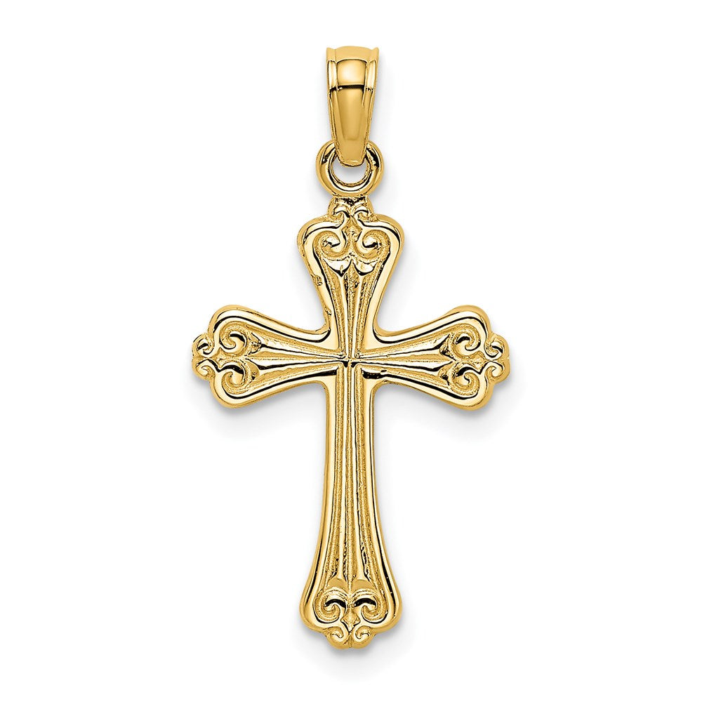 14k Yellow Gold 13 mm Polished Engraved Cross Charm (1.03 grams)