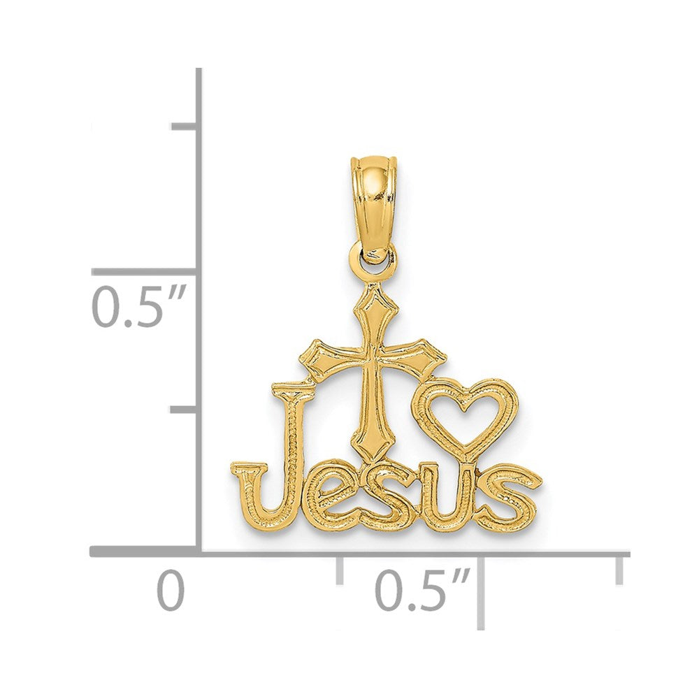 14k Yellow Gold 14 mm JESUS W/ Cross and Heart Charm (0.52 grams)