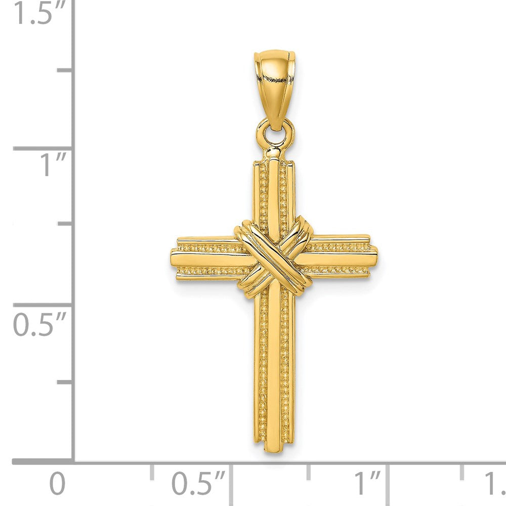 14k Yellow Gold 18.2 mm Beaded Center Design Cross Charm (2.32 grams)