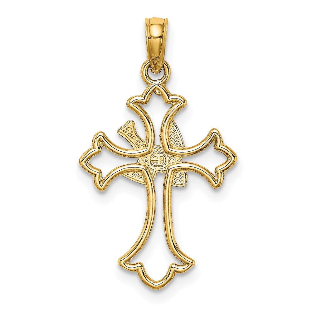 14k Yellow Gold 13 mm Cut-Out Dove Center Cross Charm (0.85 grams)