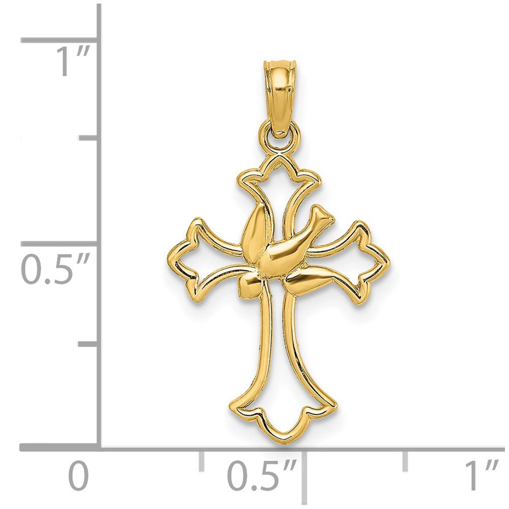 14k Yellow Gold 13 mm Cut-Out Dove Center Cross Charm (0.85 grams)
