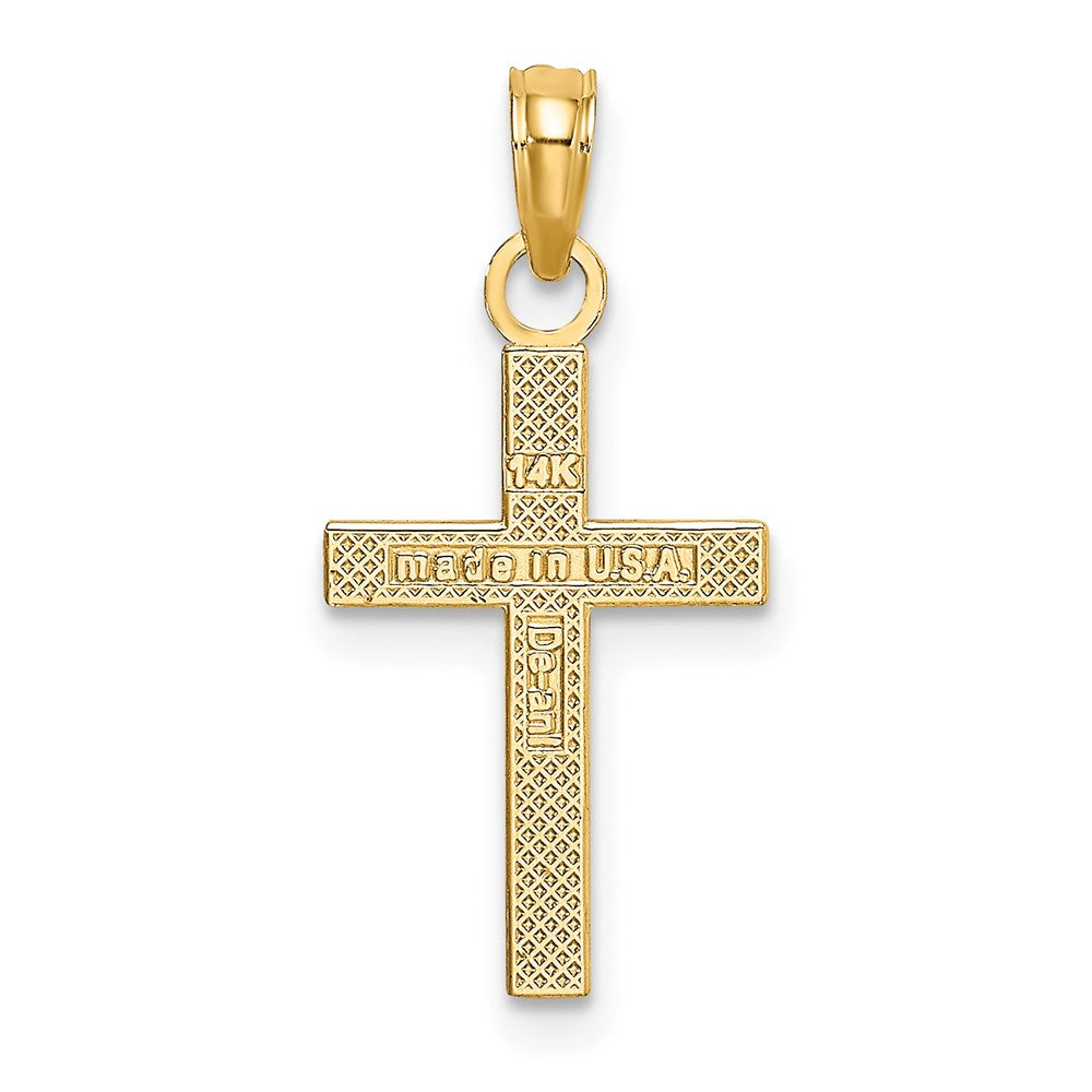 14k Yellow Gold 10 mm Textured Center Block Cross Charm (0.55 grams)