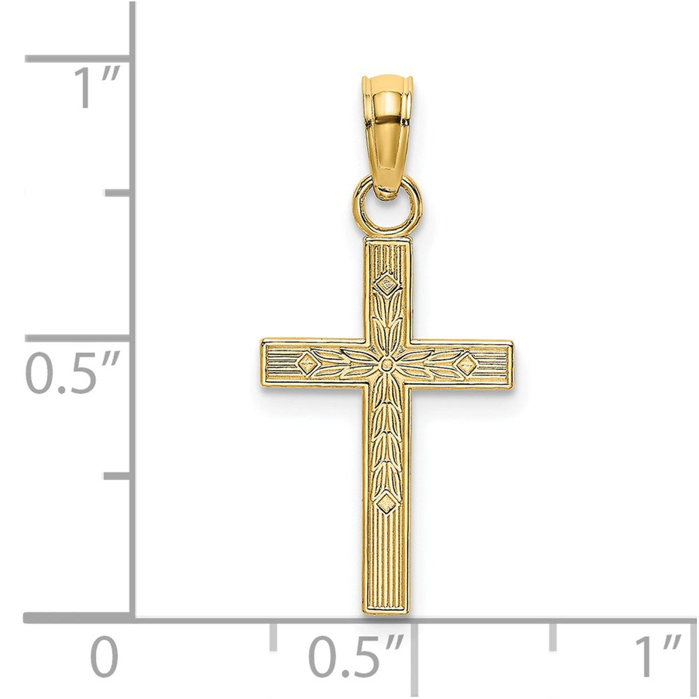14k Yellow Gold 10 mm Textured Center Block Cross Charm (0.55 grams)