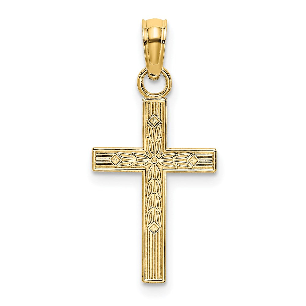 14k Yellow Gold 10 mm Textured Center Block Cross Charm (0.55 grams)