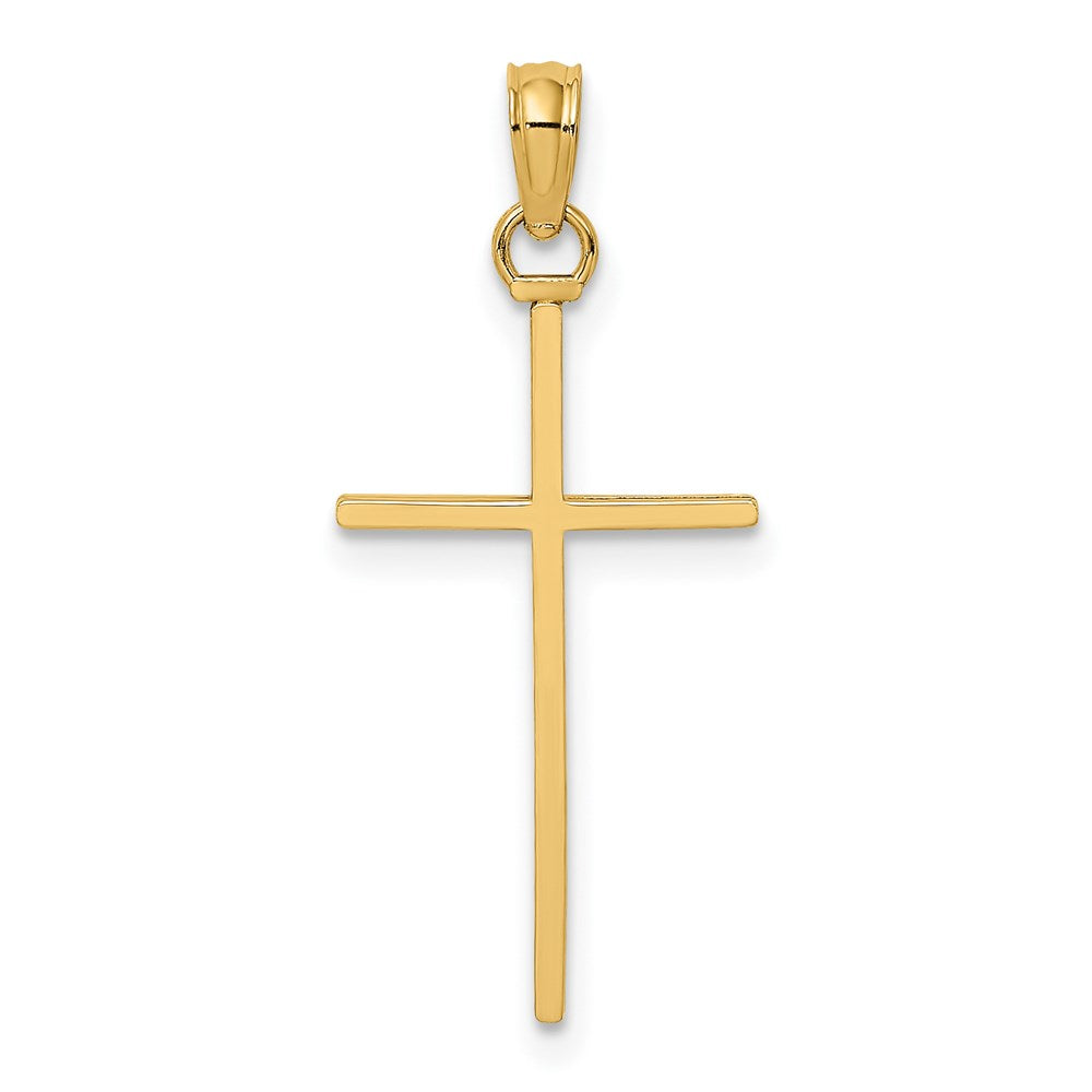 14k Yellow Gold 11.5 mm 3-D and Polished Stick Cross Charm (0.53 grams)