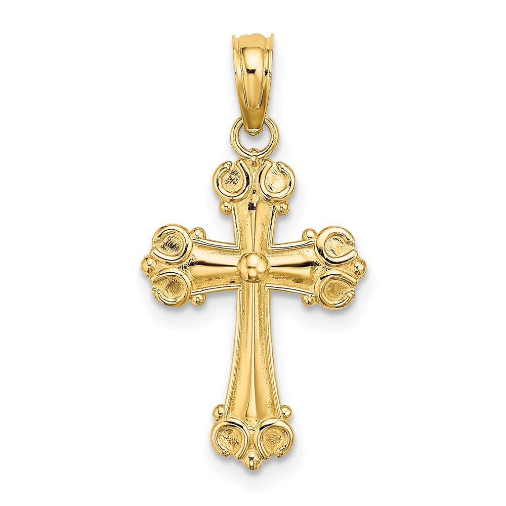 14k Yellow Gold 12 mm Cross W/ Scroll Tips and Button Center Charm (0.7 grams)