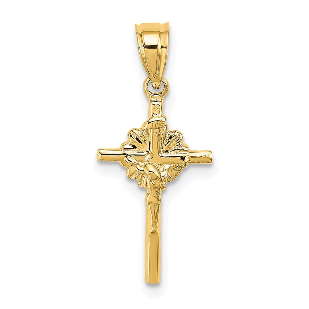 14k Yellow Gold 12 mm 2-D Starburst Crucifix Charm