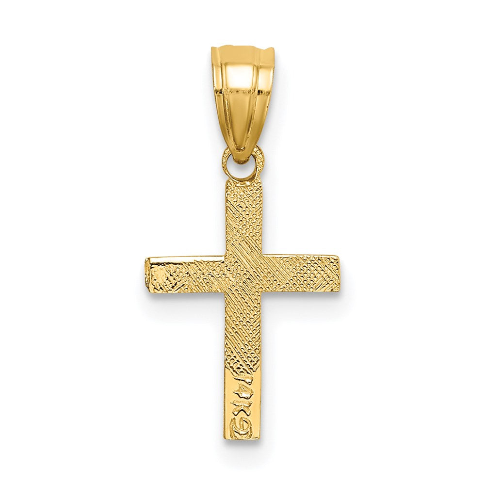 14k Yellow Gold 9 mm Polished w/ Star Pattern Mini Cross Charm