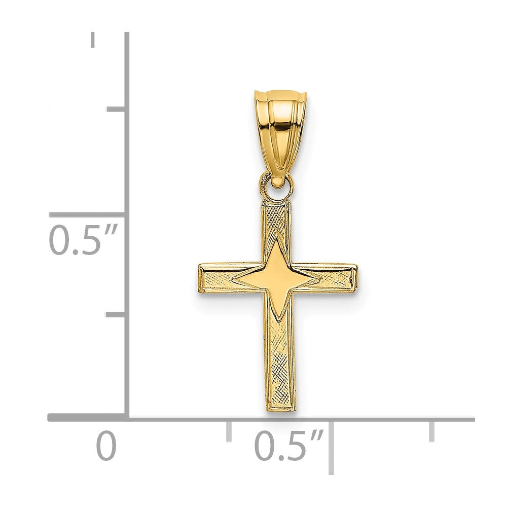 14k Yellow Gold 9 mm Polished w/ Star Pattern Mini Cross Charm