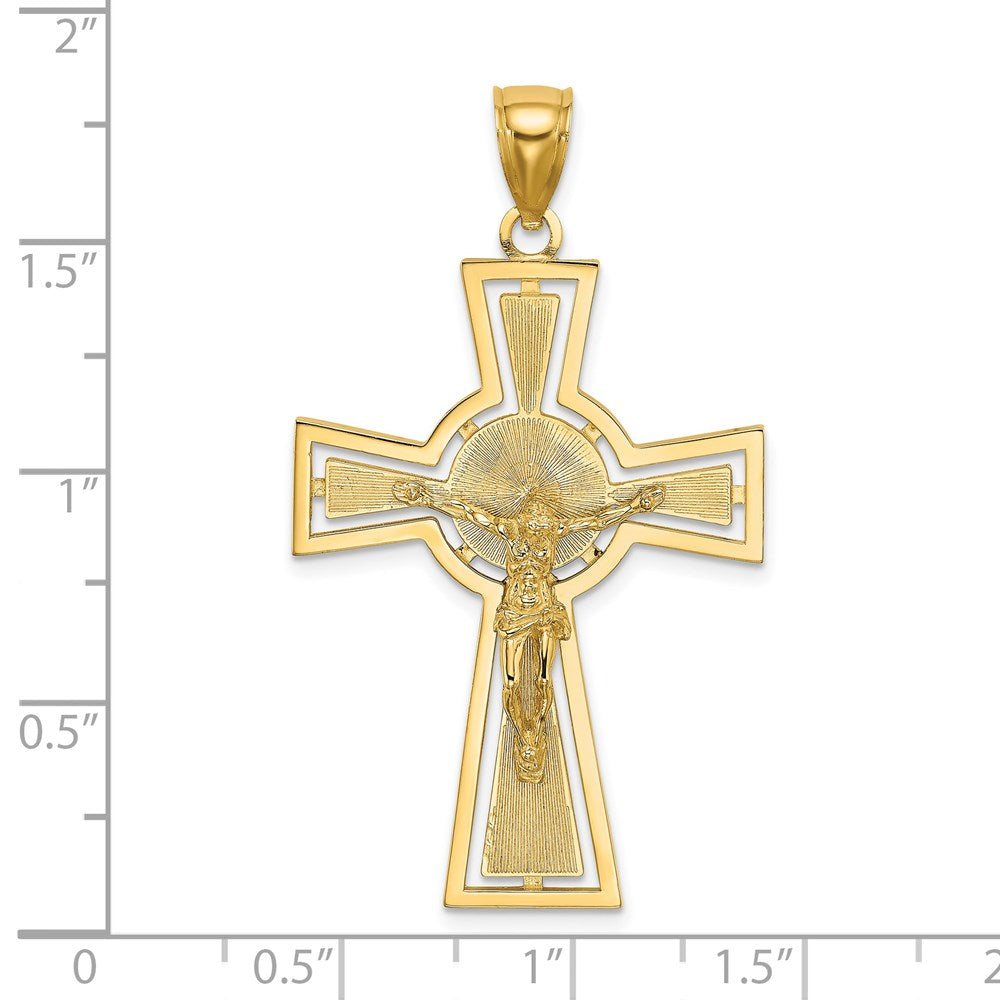 14k Yellow Gold 25 mm Cut-Out Crucifix W/ Center Circle Charm (4.72 grams)