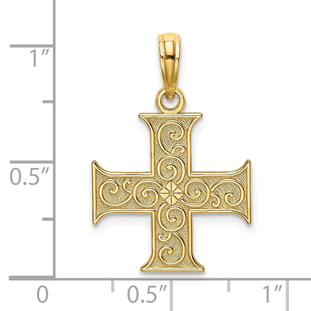 14k Yellow Gold 17 mm Greek Cross With Swirl Design Charm (1.15 grams)