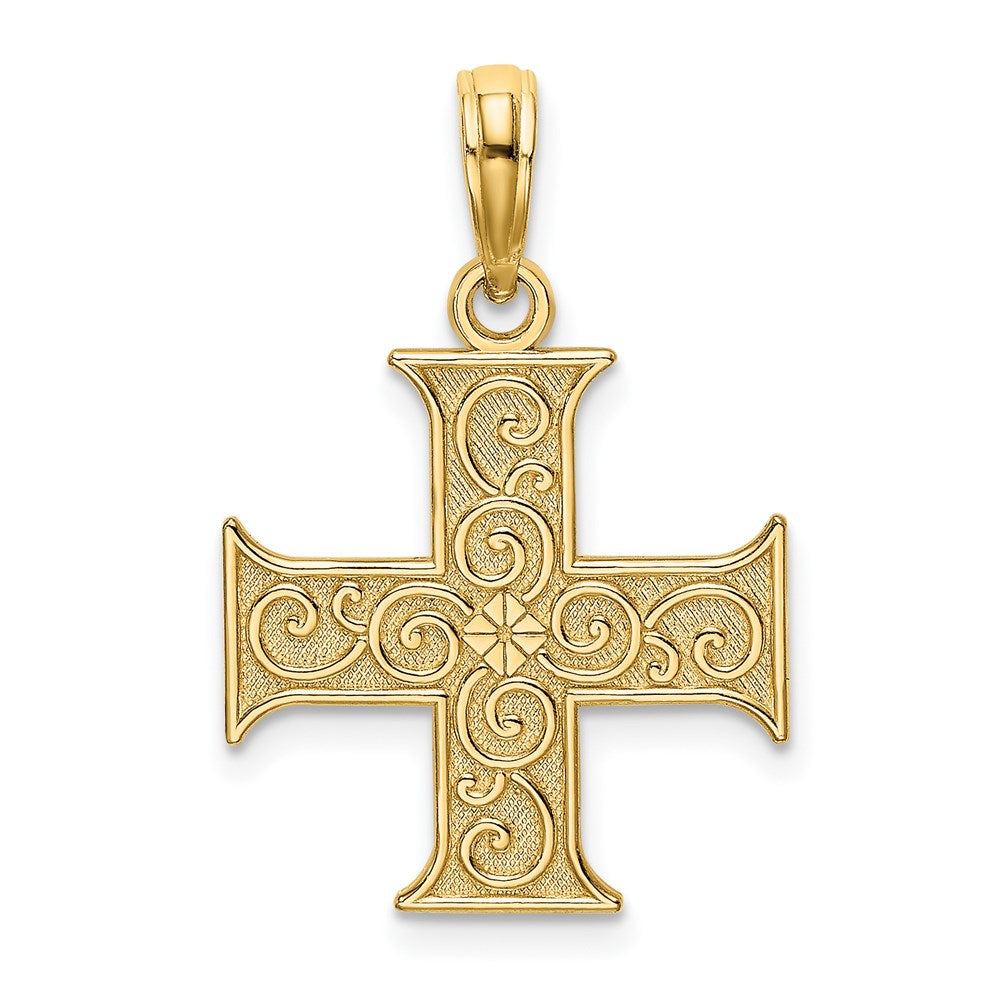 14k Yellow Gold 17 mm Greek Cross With Swirl Design Charm (1.15 grams)