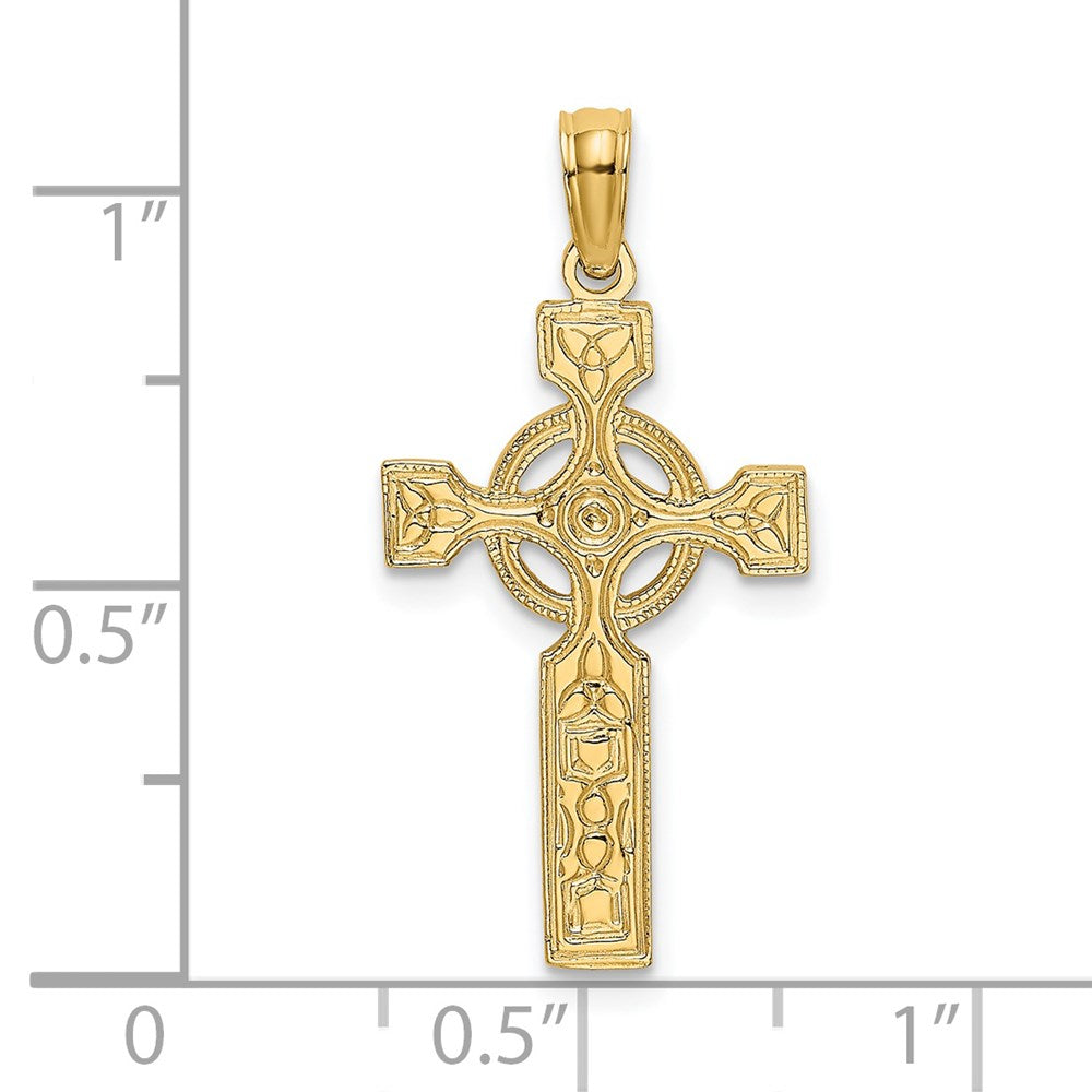 14k Yellow Gold 13 mm Engraved Celtic Cross w/ Eternity Circle Charm (0.87 grams)