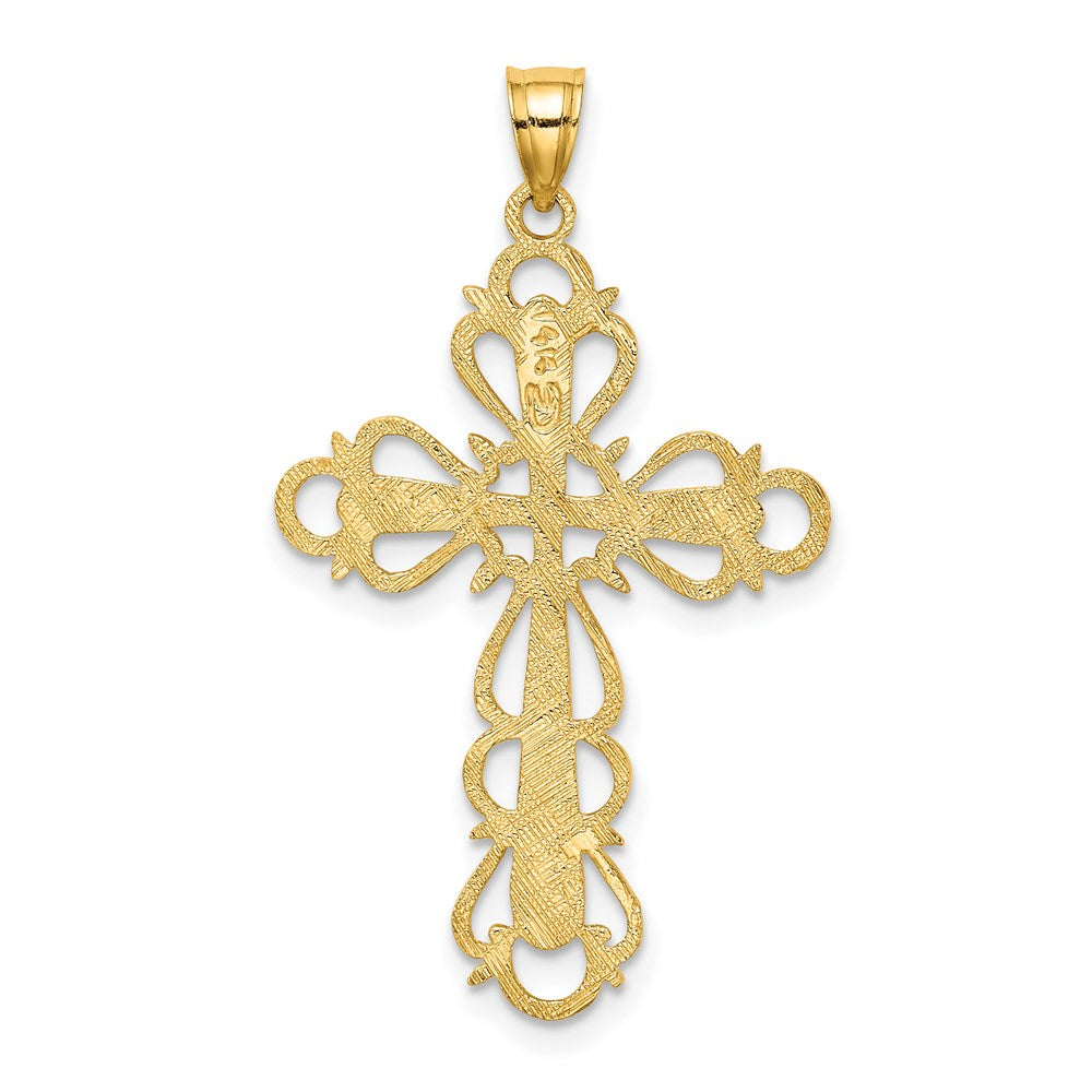 14k Yellow Gold 21 mm Polished Lace Trim Cross Charm (1.31 grams)