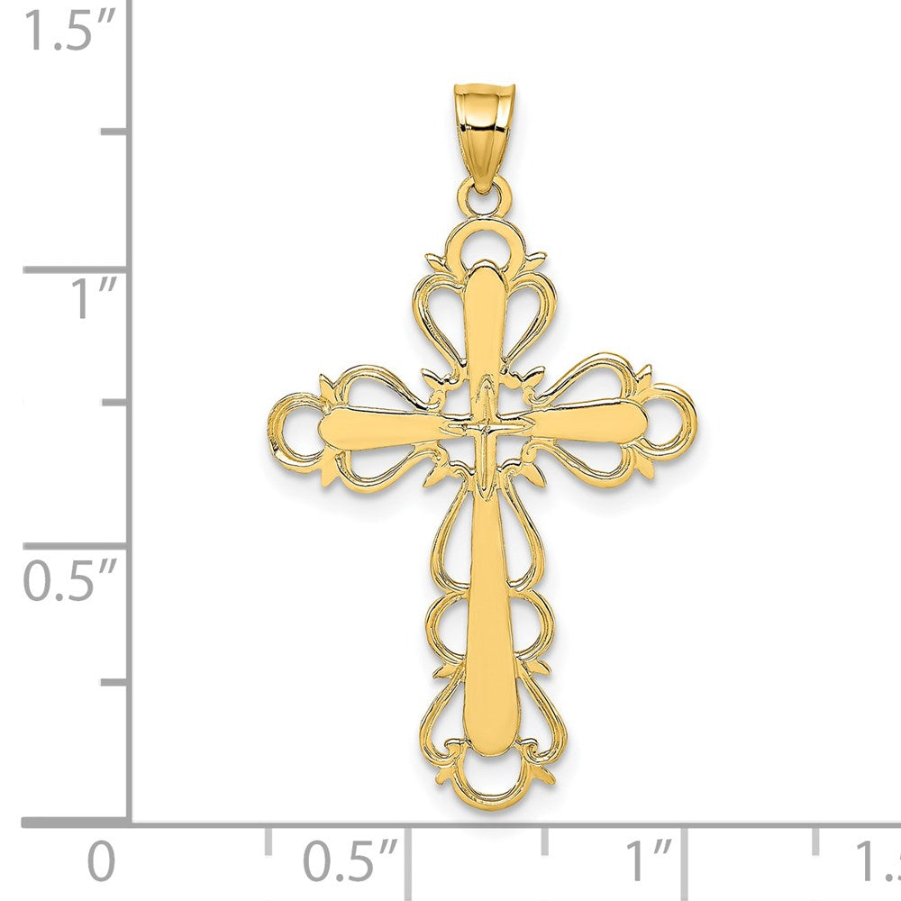 14k Yellow Gold 21 mm Polished Lace Trim Cross Charm (1.31 grams)