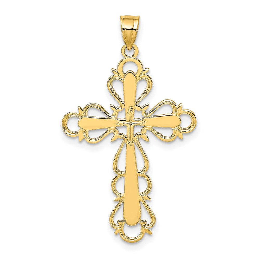 14k Yellow Gold 21 mm Polished Lace Trim Cross Charm (1.31 grams)
