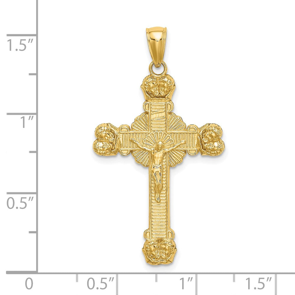 14k Yellow Gold 22 mm Crucifix W/ Sunburst Charm (2.1 grams)