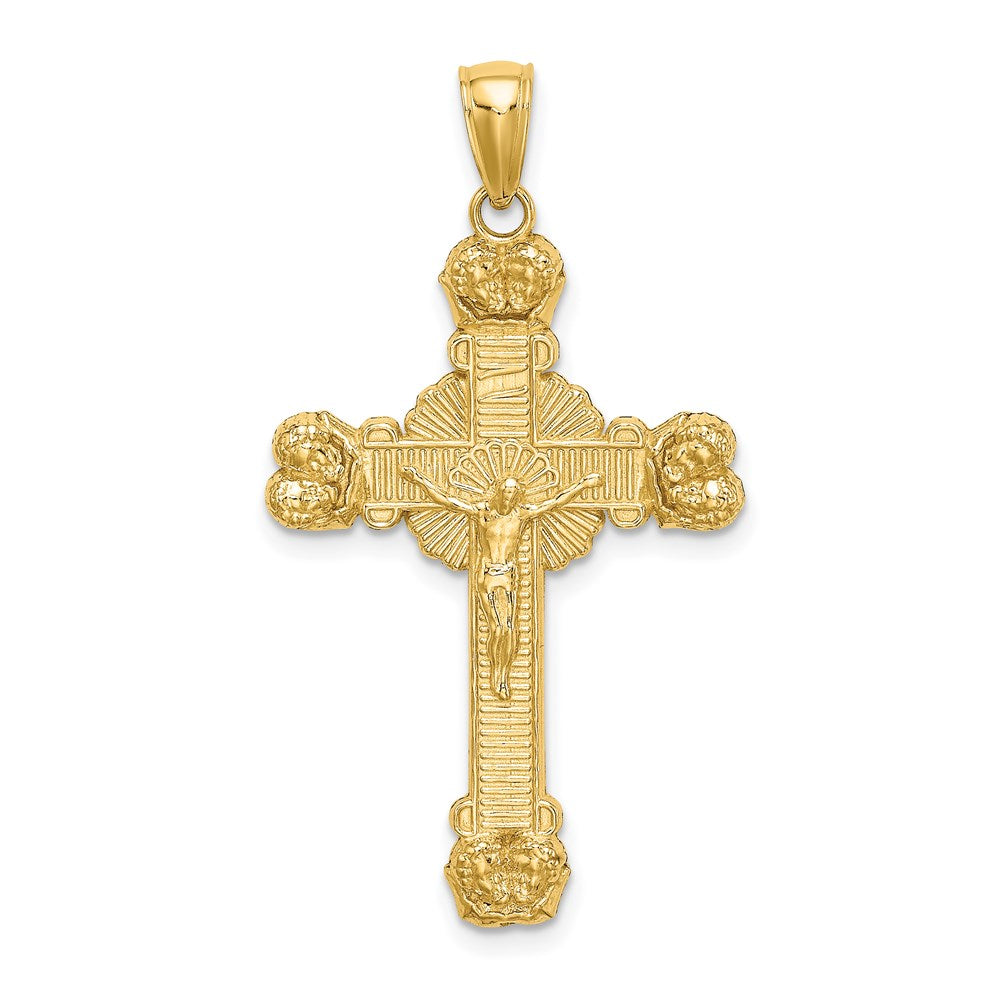 14k Yellow Gold 22 mm Crucifix W/ Sunburst Charm (2.1 grams)