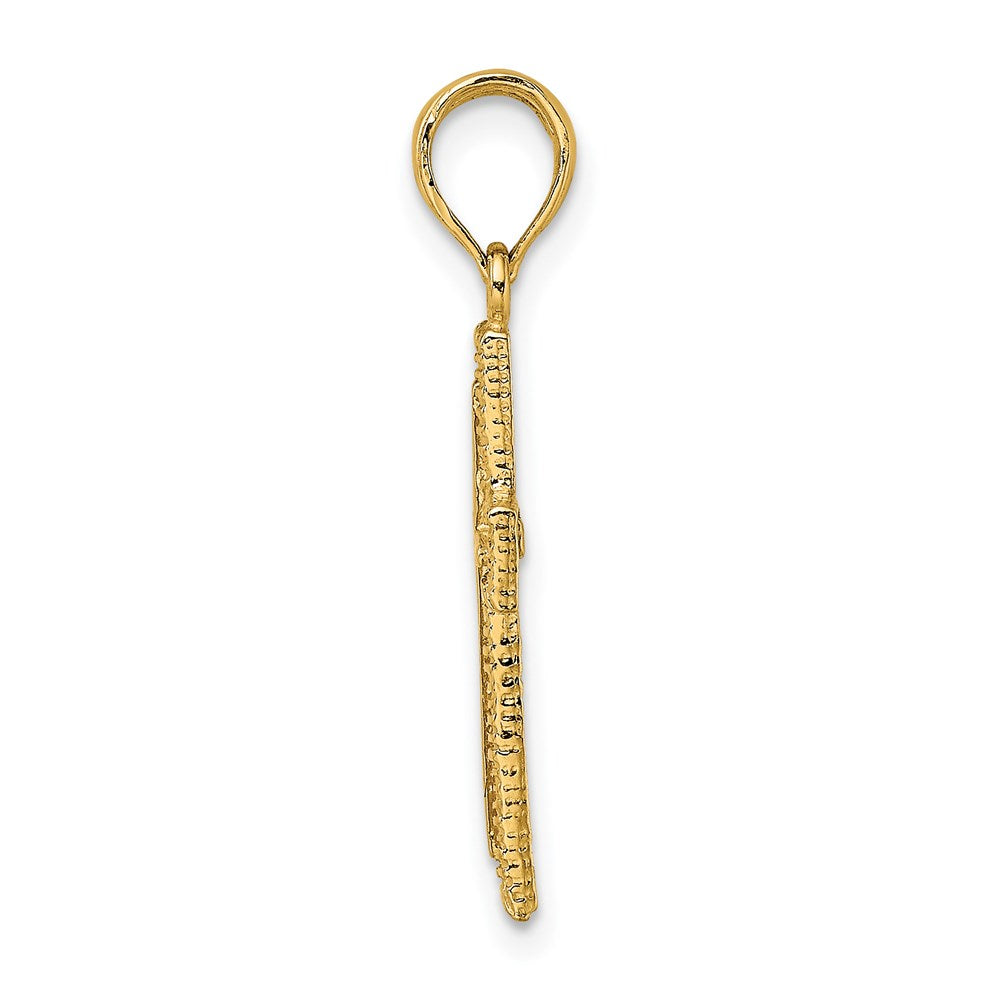 14k Yellow Gold 13 mm Cross w/ Textured Border Design Charm (1.21 grams)