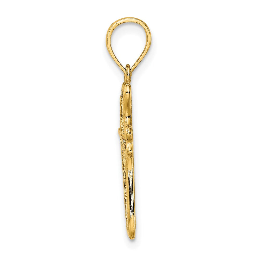 14K Cross with Textured Heart Edges Design Charm (1.19 grams)