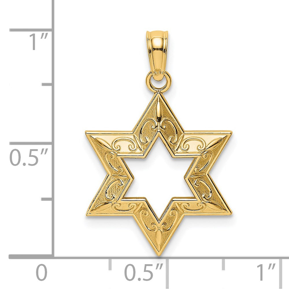 14k Yellow Gold 15 mm Textured Star Of David Charm (1.11 grams)