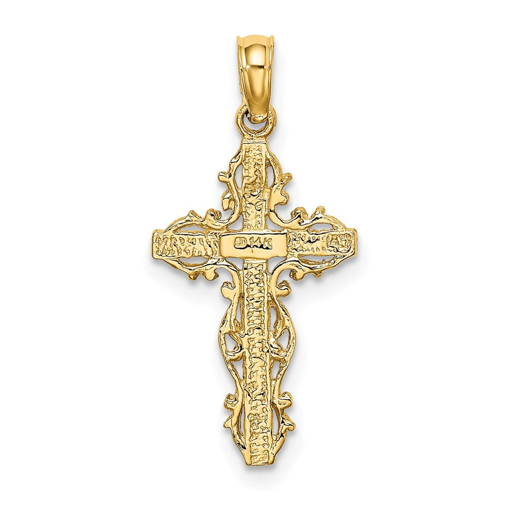 14k Yellow Gold 13 mm Stick Cross w/ Lace Trim Charm (1.15 grams)