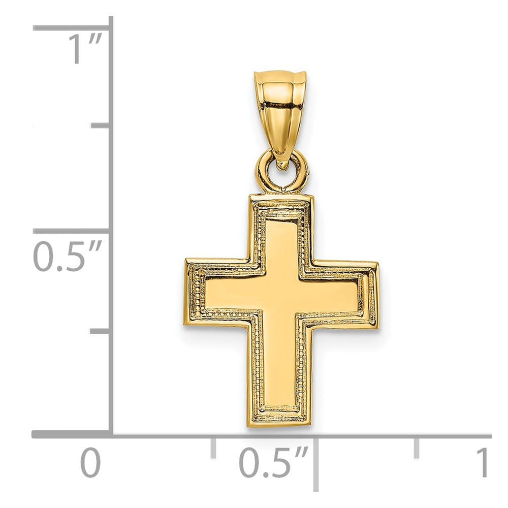 14k Yellow Gold 11 mm Polished and Textured Cross Charm (0.8 grams)